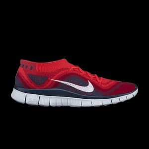 Men’s size 11 Nike Free Flyknit + bright crimson running shoes